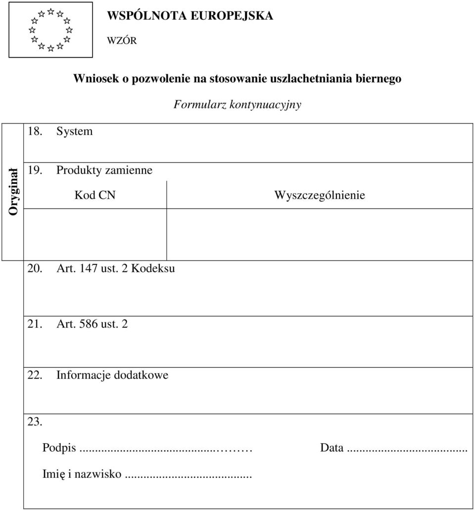 Formularz kontynuacyjny Oryginał 19.