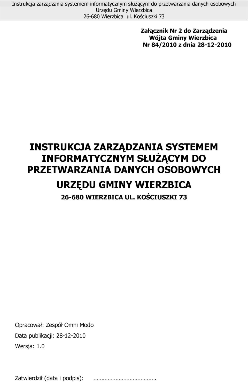 OSOBOWYCH URZĘDU GMINY WIERZBICA 26-680 WIERZBICA UL.