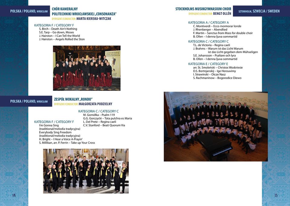 Rhenberger Abendlied F. Martin Sanctus from Mass for double choir B. Ollen I denna ljuva sommartid KATEGORIA C / CATEGORY C T.L. de Victoria Regina caeli J.