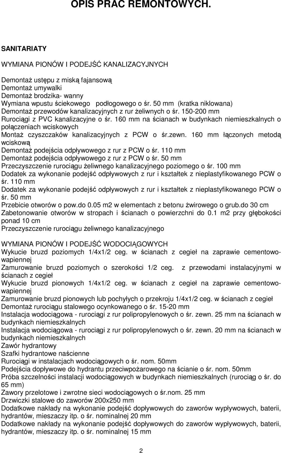160 mm na ścianach w budynkach niemieszkalnych o połączeniach wciskowych MontaŜ czyszczaków kanalizacyjnych z PCW o śr.zewn.