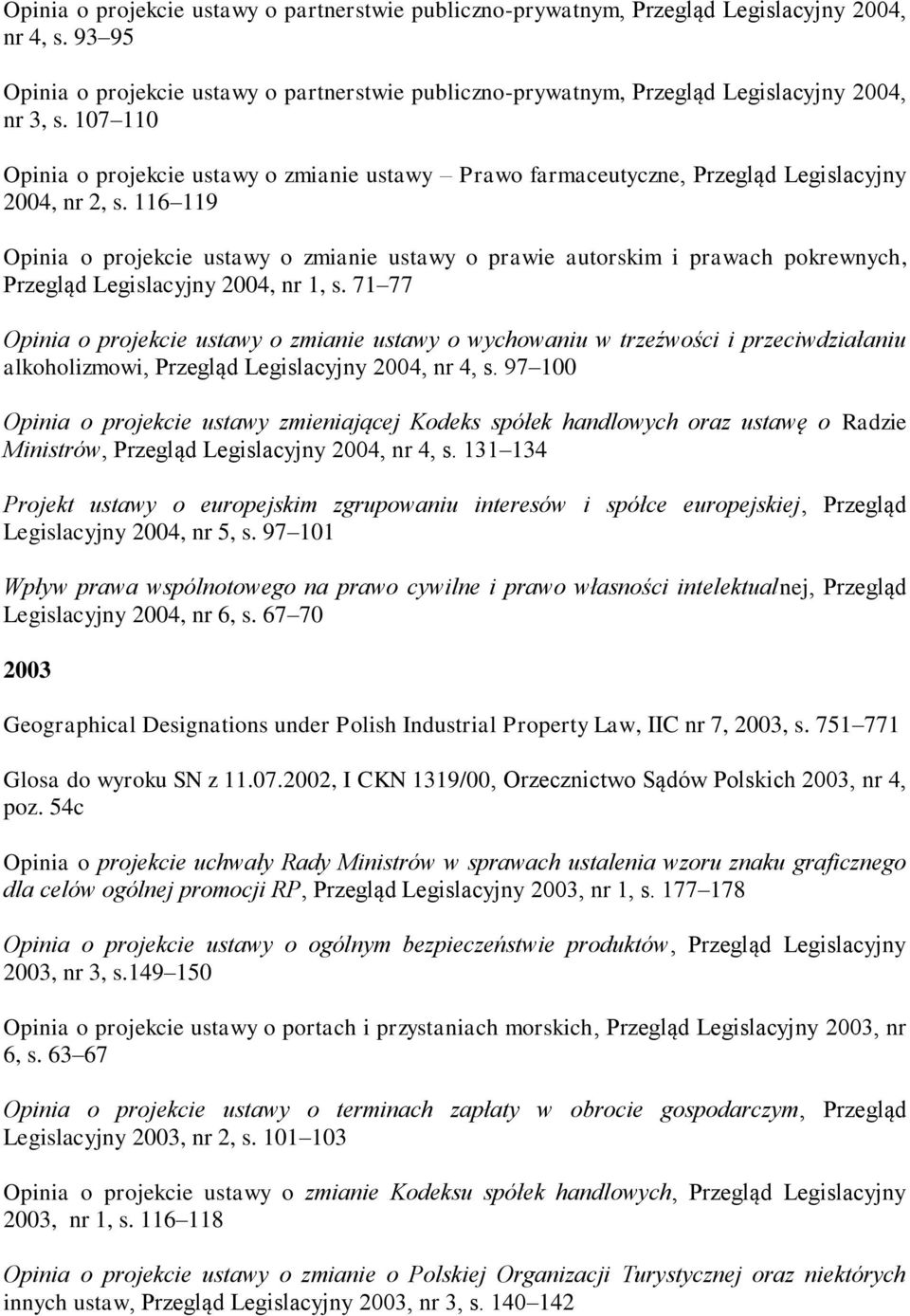 107 110 Opinia o projekcie ustawy o zmianie ustawy Prawo farmaceutyczne, Przegląd Legislacyjny 2004, nr 2, s.