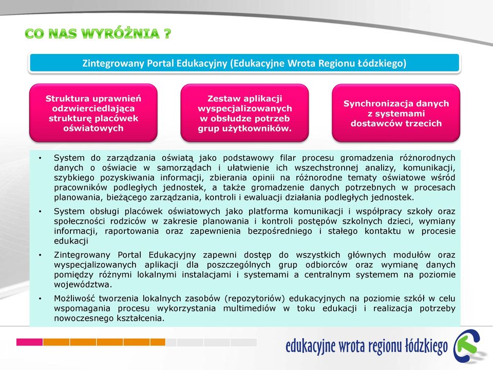 Synchronizacja danych z systemami dostawców trzecich System do zarządzania oświatą jako podstawowy filar procesu gromadzenia różnorodnych danych o oświacie w samorządach i ułatwienie ich