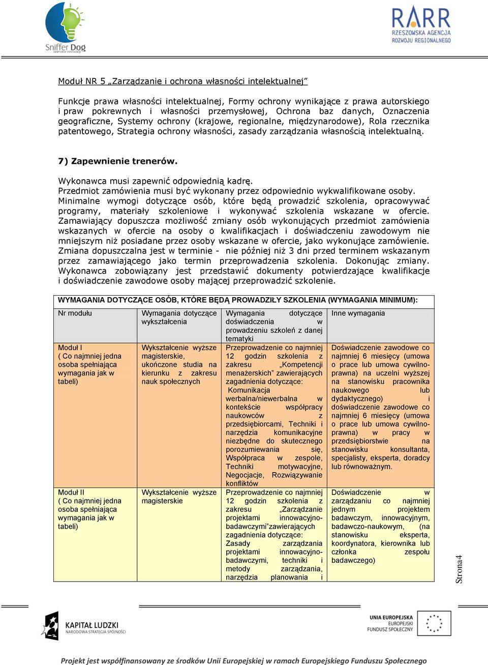 intelektualną. 7) Zapewnienie trenerów. Wykonawca musi zapewnić odpowiednią kadrę. Przedmiot zamówienia musi być wykonany przez odpowiednio wykwalifikowane osoby.