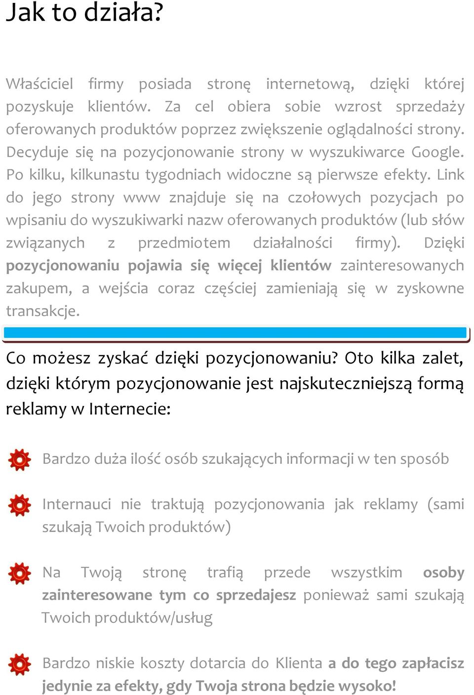 Link do jego strony www znajduje się na czołowych pozycjach po wpisaniu do wyszukiwarki nazw oferowanych produktów (lub słów związanych z przedmiotem działalności firmy).