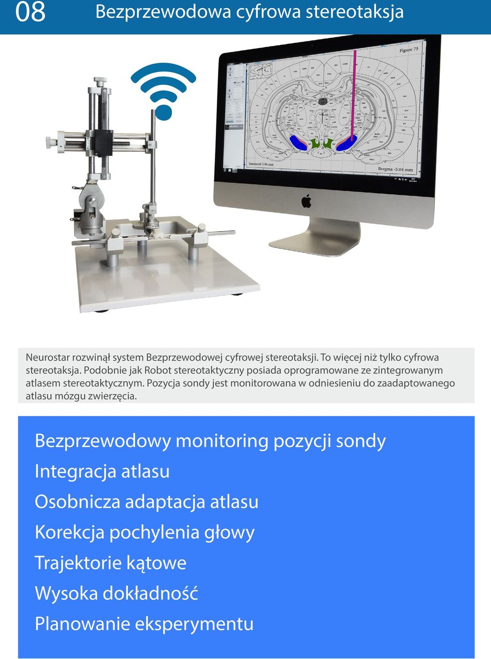 Podobnie jak Robot stereotaktyczny posiada oprogramowane ze zintegrowanym atlasem stereotaktycznym.