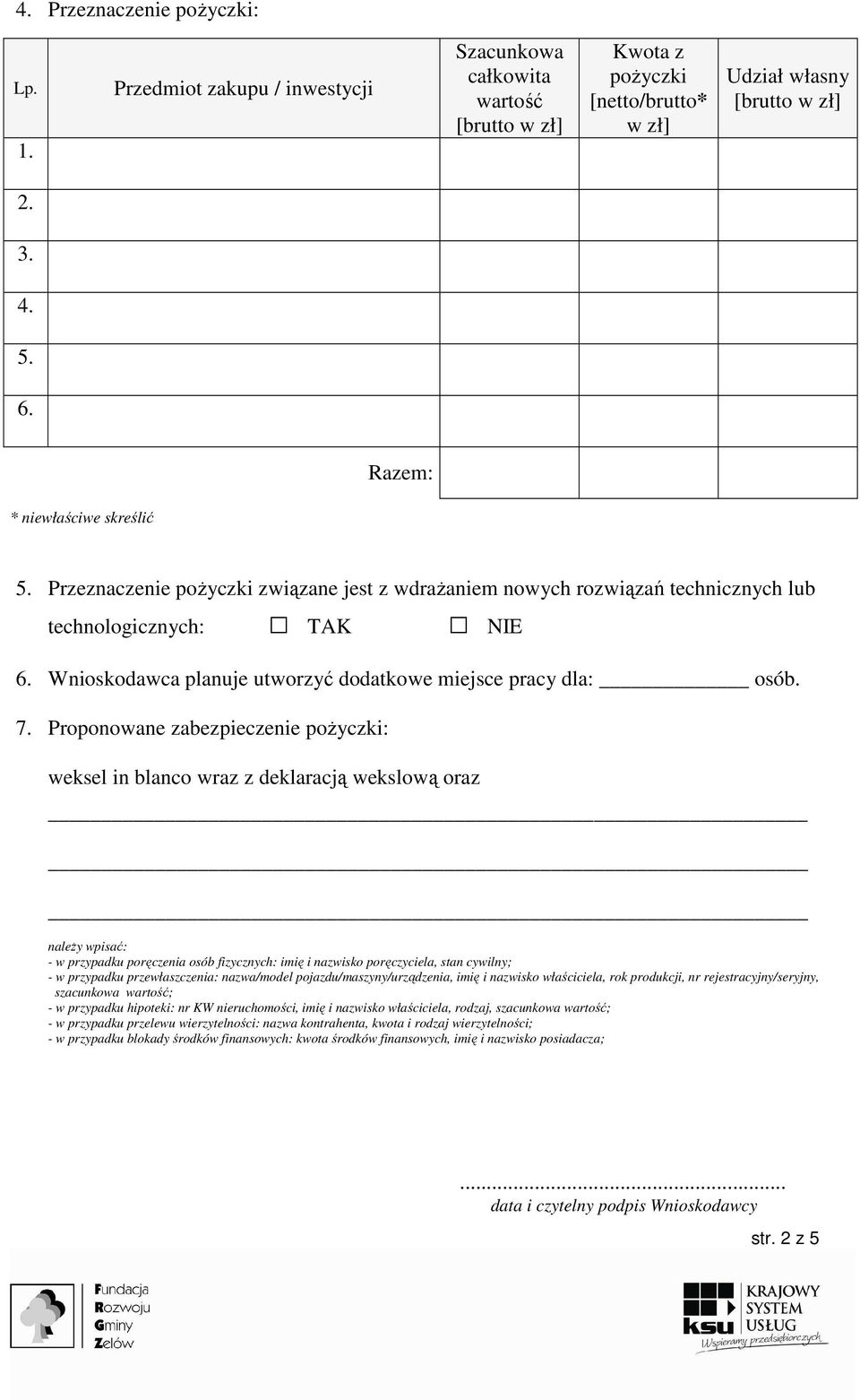Wnioskodawca planuje utworzyć dodatkowe miejsce pracy dla: osób. 7.