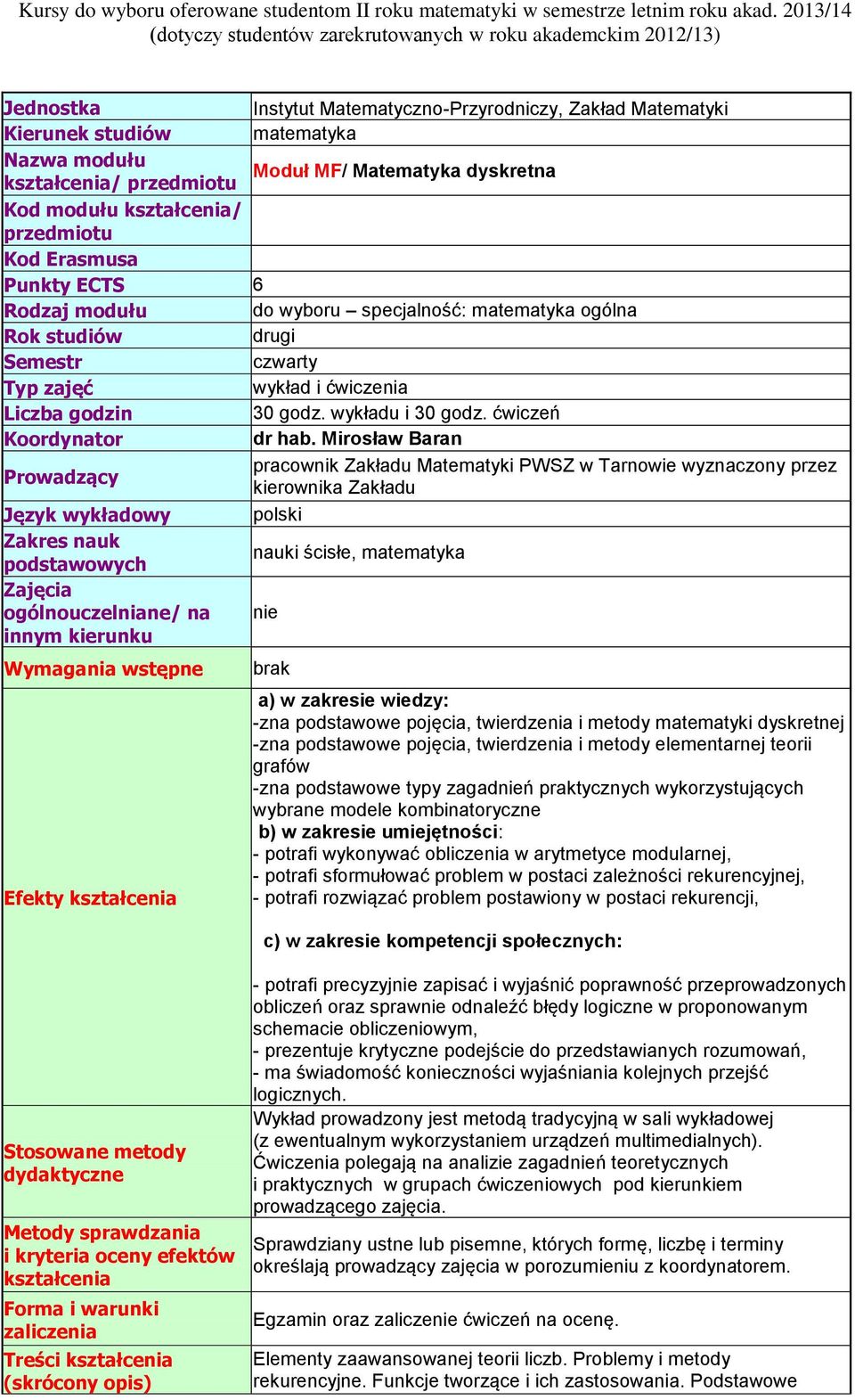 ćwiczeń Koordynator dr hab.