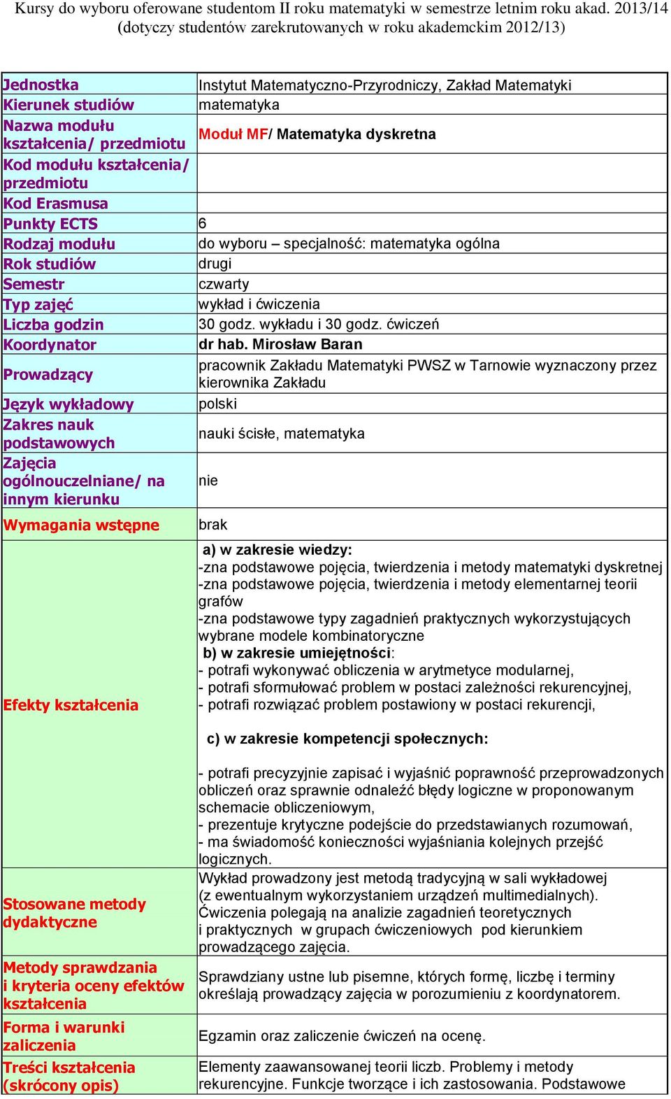 ćwiczeń Koordynator dr hab.