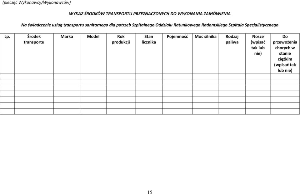 Szpitala Specjalistycznego Lp.