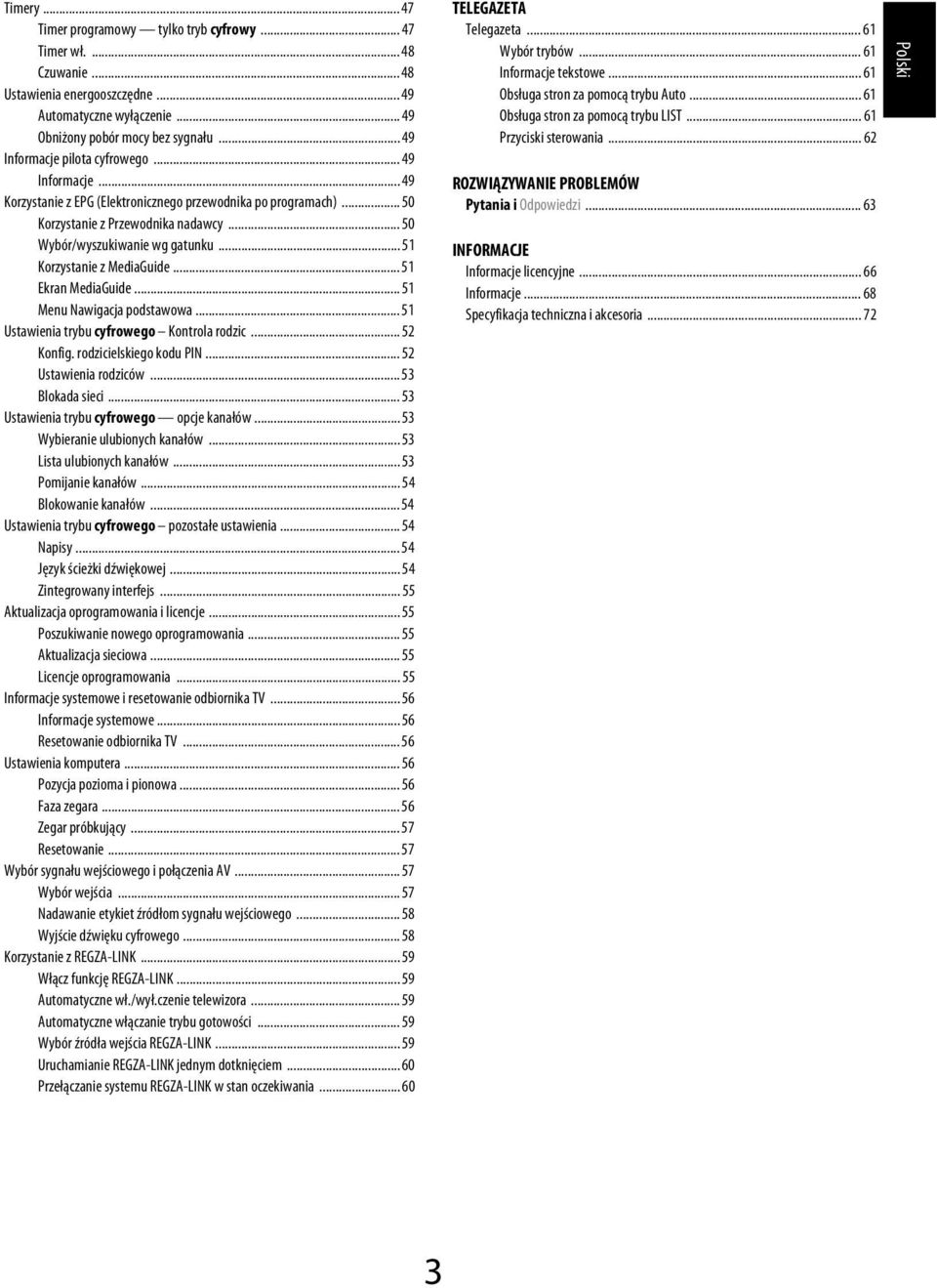 .. 51 Menu Nwigj postwow... 51 Ustwieni tryu yfrowego Kontrol rozi... 52 Konfig. roziielskiego kou PIN... 52 Ustwieni roziów... 53 Blok siei... 53 Ustwieni tryu yfrowego opje knłów.