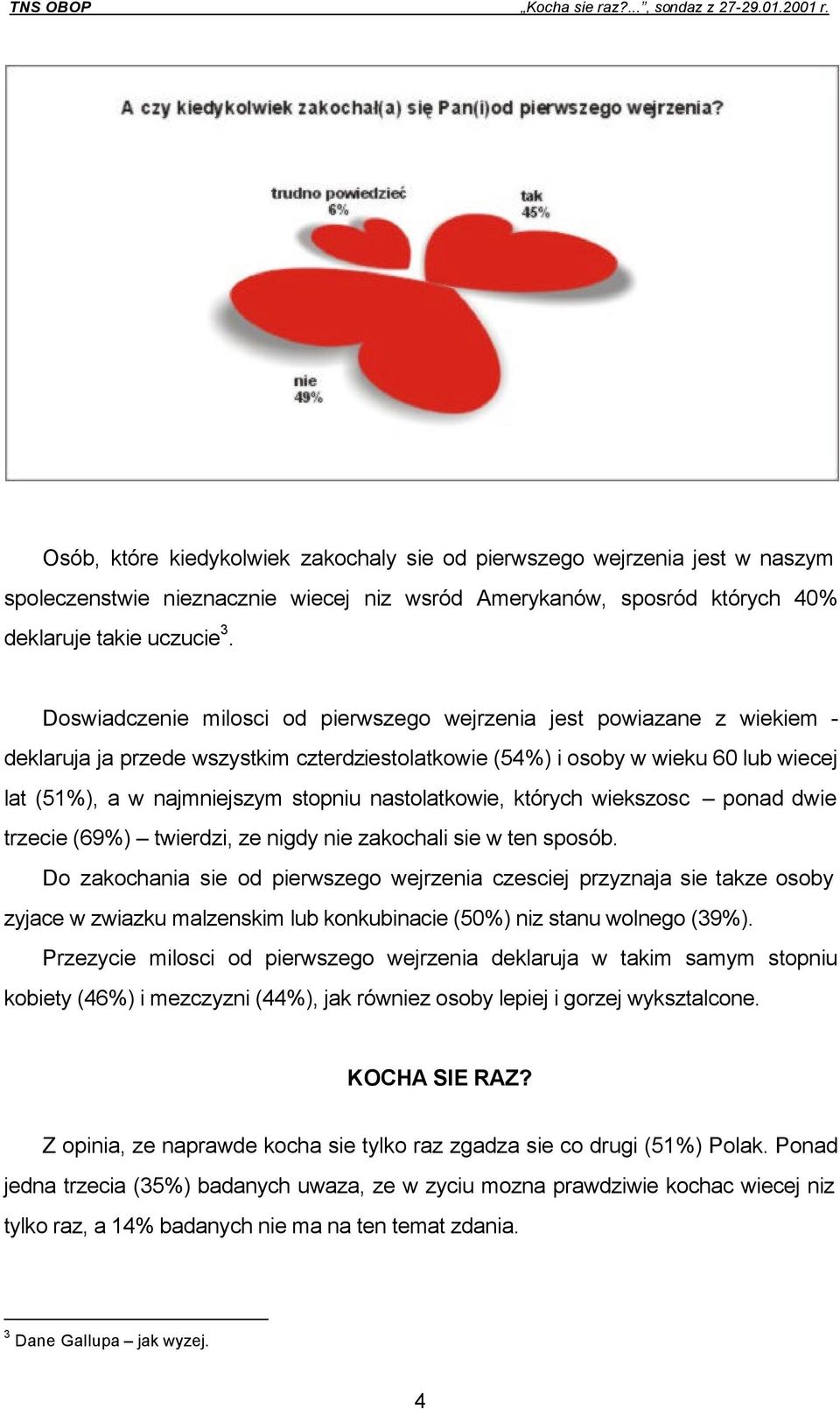 Doswiadczenie milosci od pierwszego wejrzenia jest powiazane z wiekiem - deklaruja ja przede wszystkim czterdziestolatkowie (54%) i osoby w wieku 60 lub wiecej lat (51%), a w najmniejszym stopniu