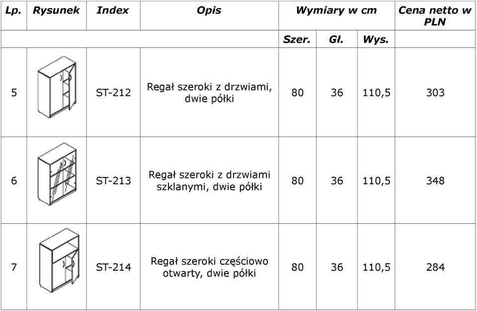 szklanymi, dwie półki 80 36 110,5 348 7 ST-214