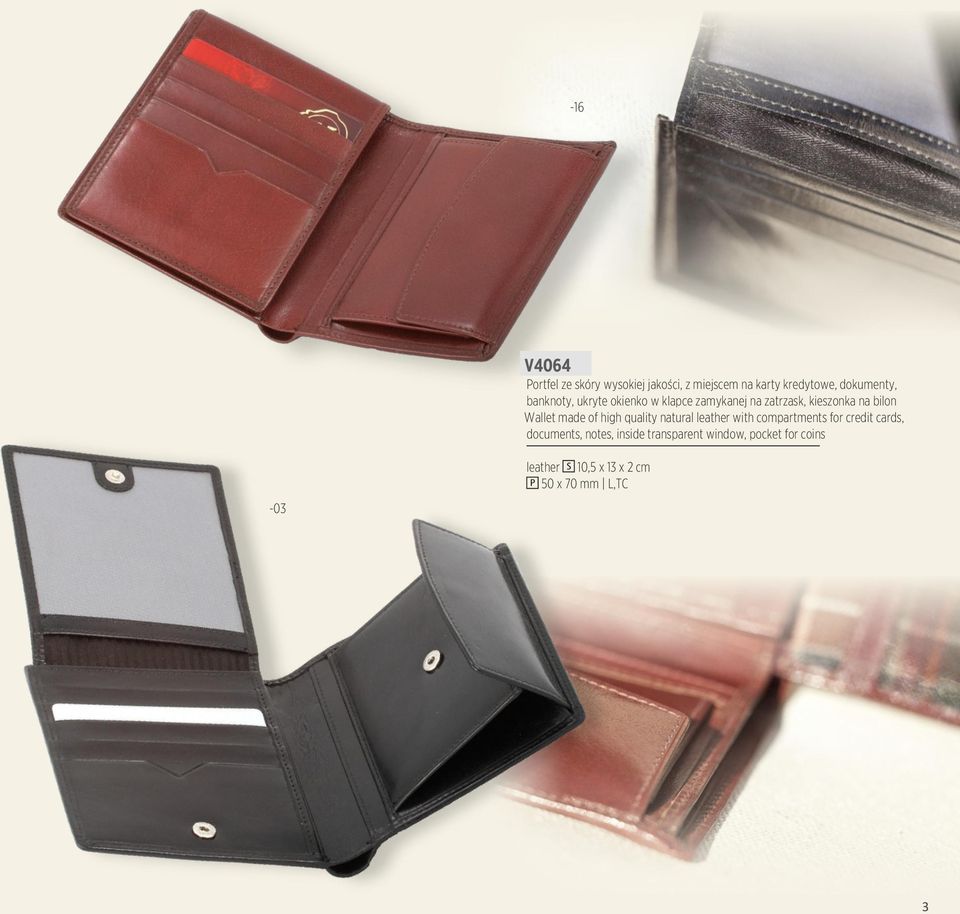 of high quality natural leather with compartments for credit cards, documents, notes,