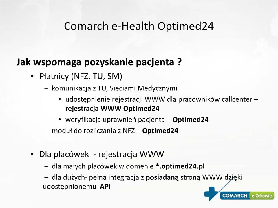 callcenter rejestracja WWW Optimed24 weryfikacja uprawnień pacjenta - Optimed24 moduł do rozliczania z NFZ