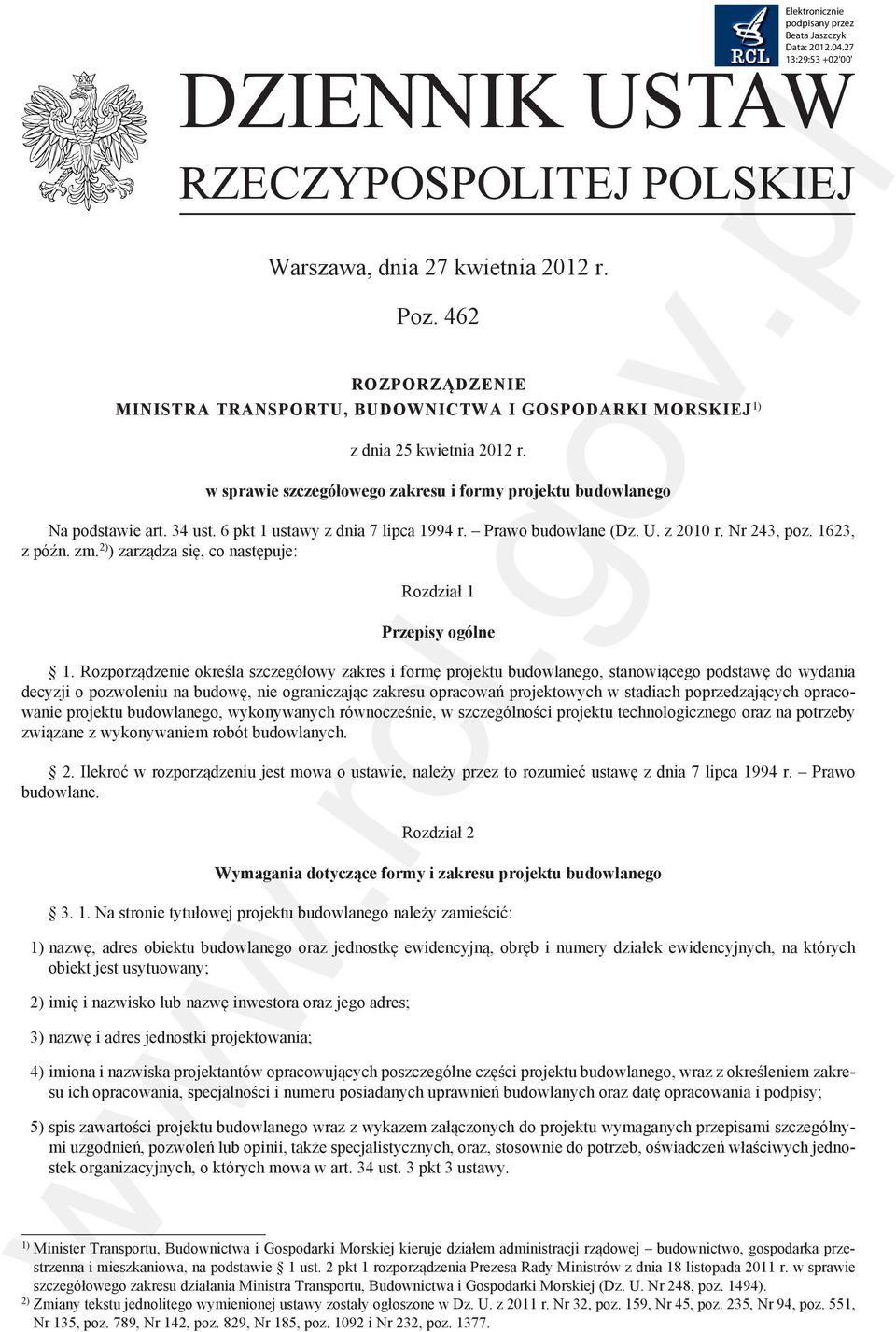 2) ) zarządza się, co następuje: Rozdział 1 Przepisy ogólne 1.