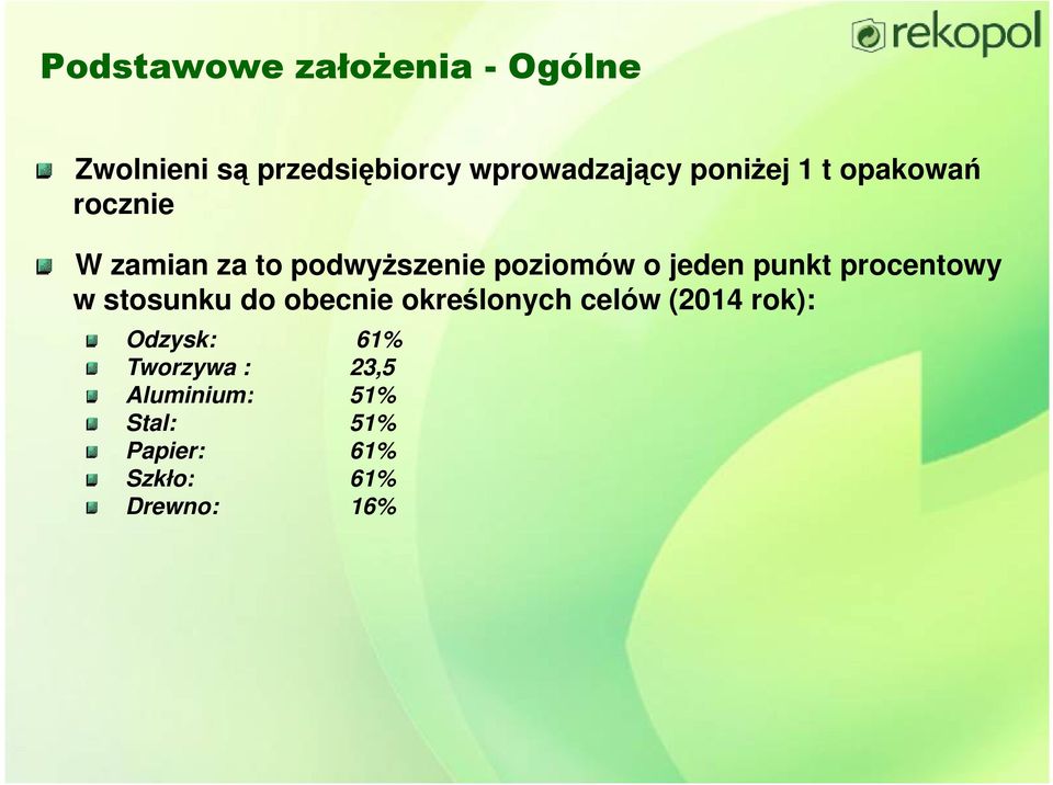 punkt procentowy w stosunku do obecnie określonych celów (2014 rok):