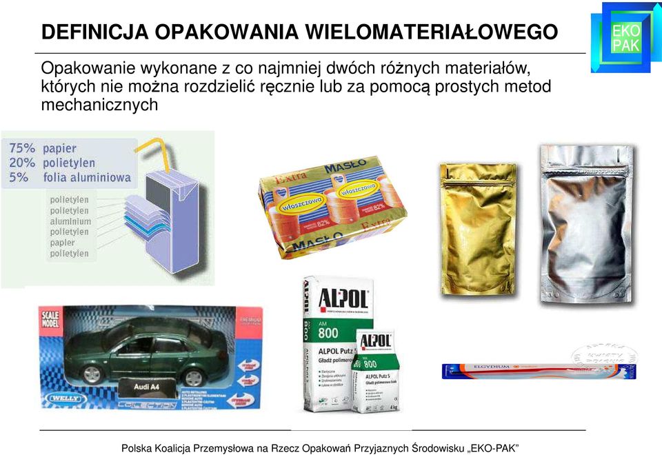 różnych materiałów, których nie można