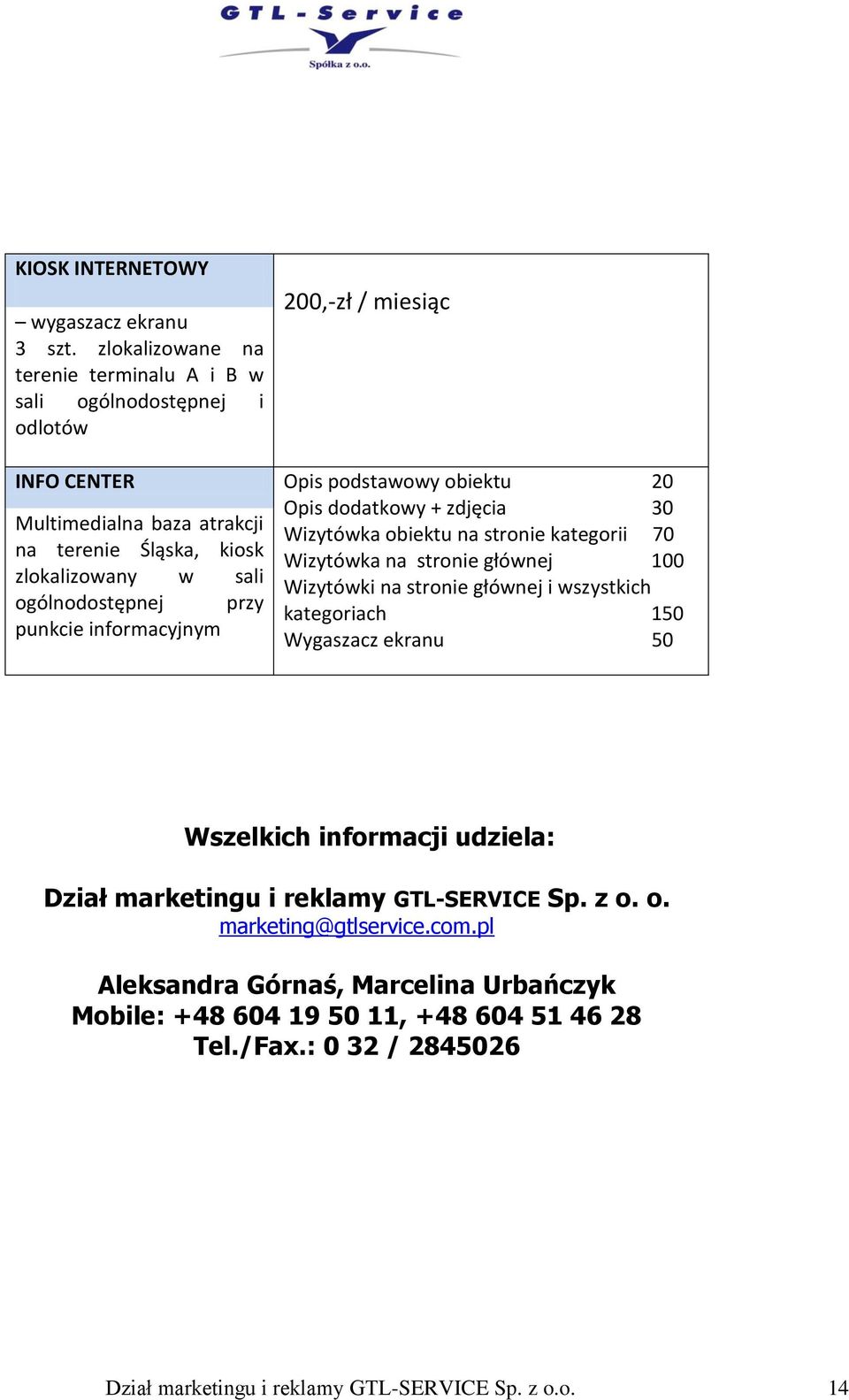 atrakcji Wizytówka obiektu na stronie kategorii 70 na terenie Śląska, kiosk Wizytówka na stronie głównej 100 zlokalizowany w sali Wizytówki na stronie głównej i wszystkich