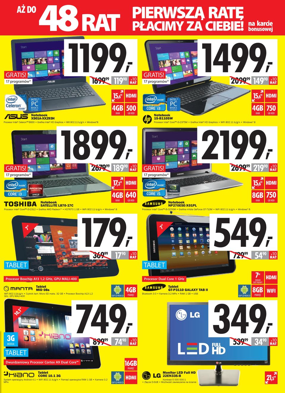 11 b/g/n Windows 8 15,6" 500 GB HDD 4GB RAM 1899, INTEL PC BASICS SOFTWARE Notebook 15-B110SW Procesor Intel Core i3-2375m Grafi ka Intel HD Graphics WiFi 802.