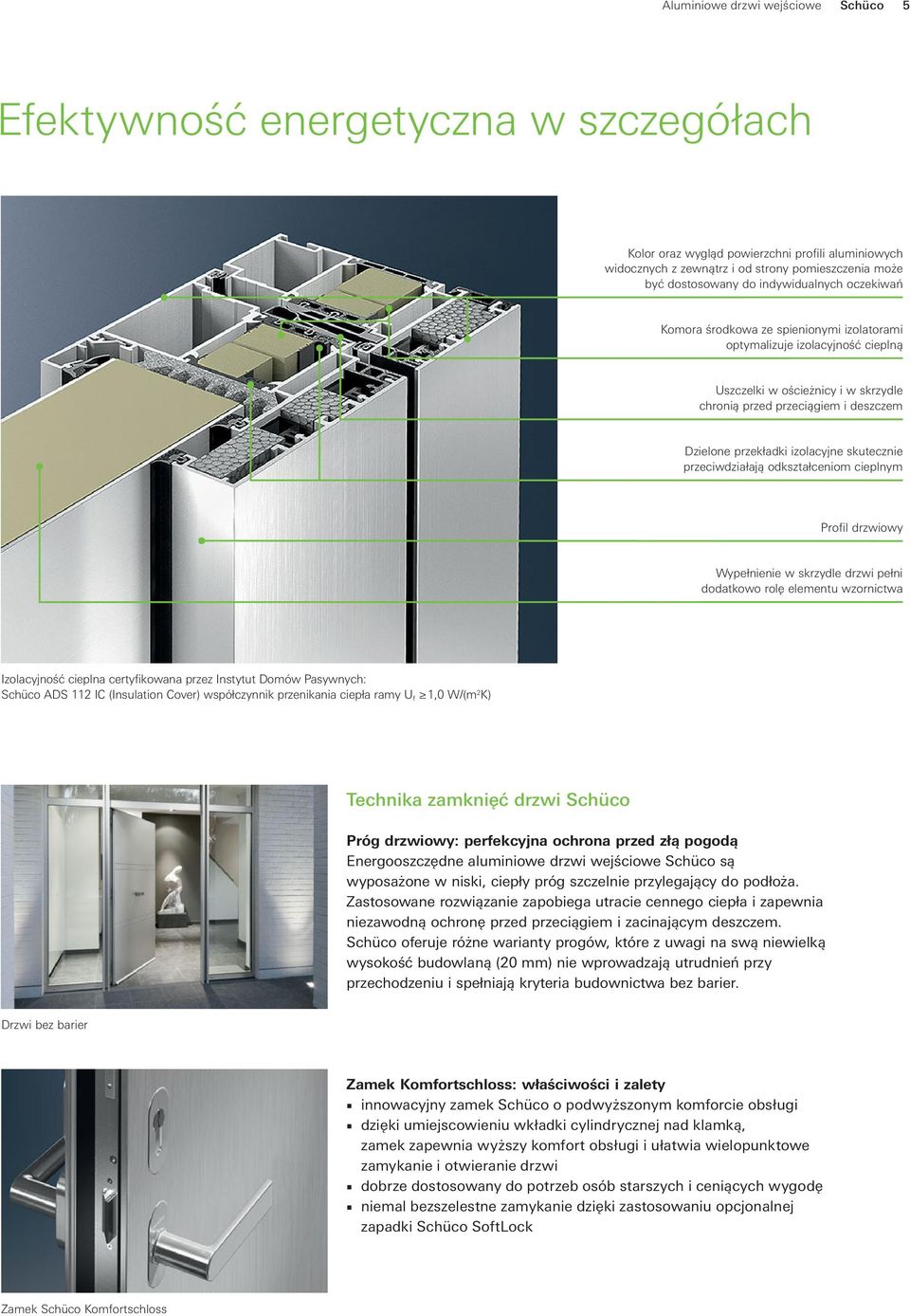 izolacyjne skutecznie przeciwdziałają odkształceniom cieplnym Profil drzwiowy Wypełnienie w skrzydle drzwi pełni dodatkowo rolę elementu wzornictwa Izolacyjność cieplna certyfikowana przez Instytut