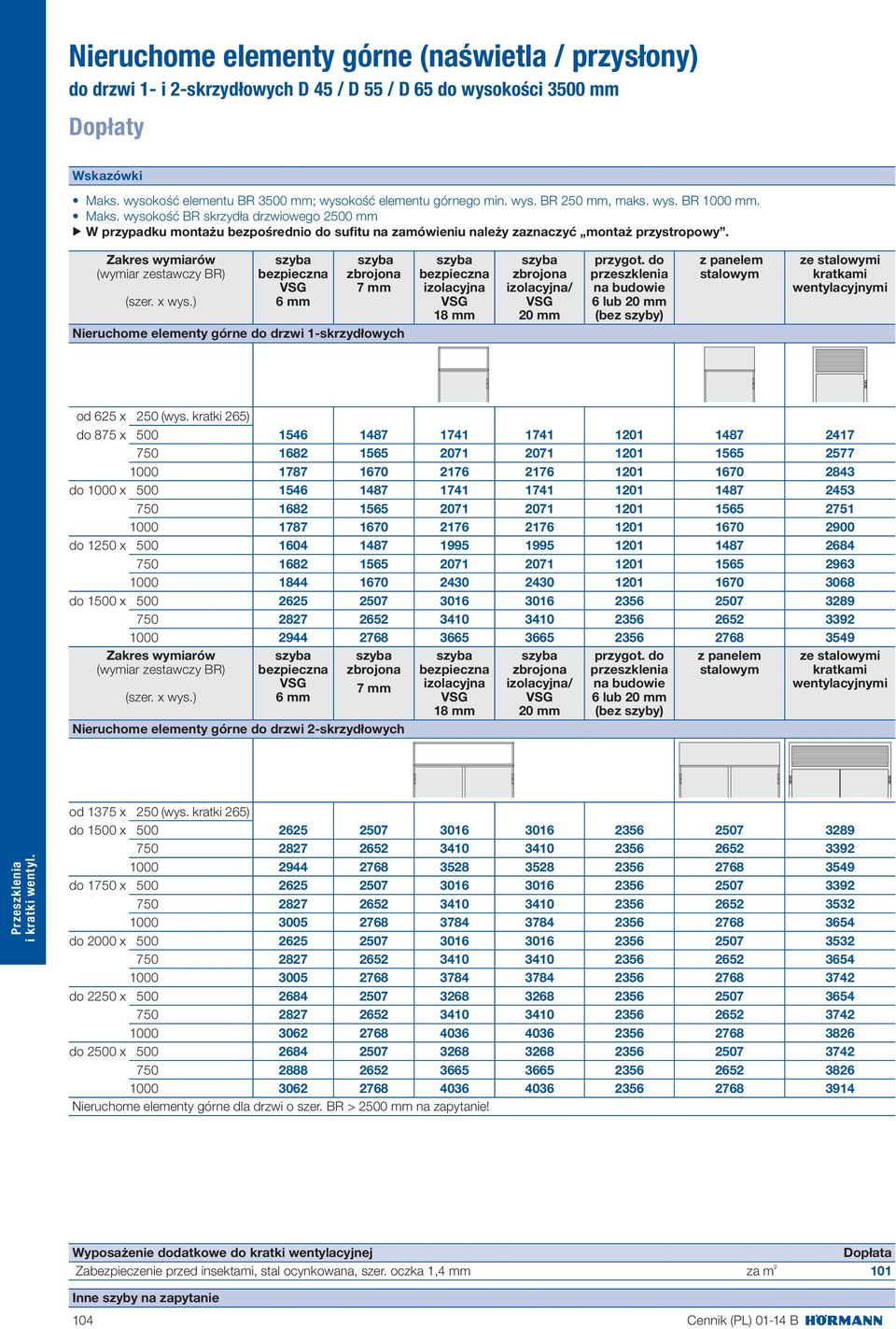 wysokość BR skrzydła drzwiowego 2500 mm W przypadku montażu bezpośrednio do sufitu na zamówieniu należy zaznaczyć montaż przystropowy. Zakres wymiarów (wymiar zestawczy BR) (szer. x wys.