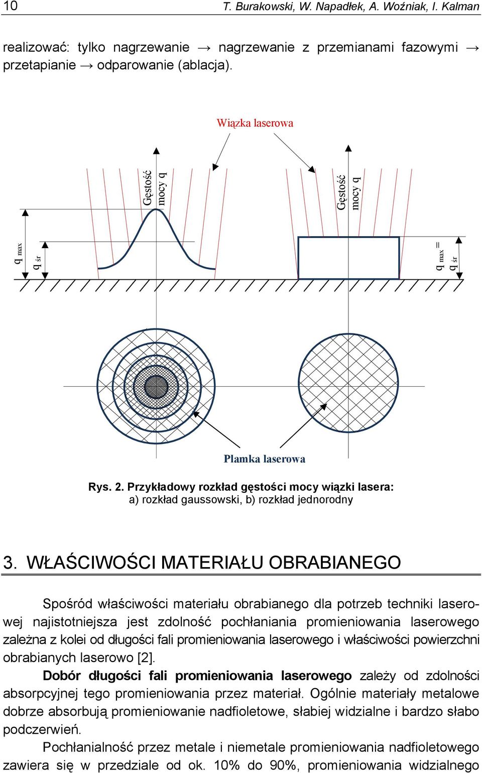 WŁAŚCIWOŚCI MATERIAŁU OBRABIANEGO Spośród właściwości materiału obrabianego dla potrzeb techniki laserowej najistotniejsza jest zdolność pochłaniania promieniowania laserowego zależna z kolei od