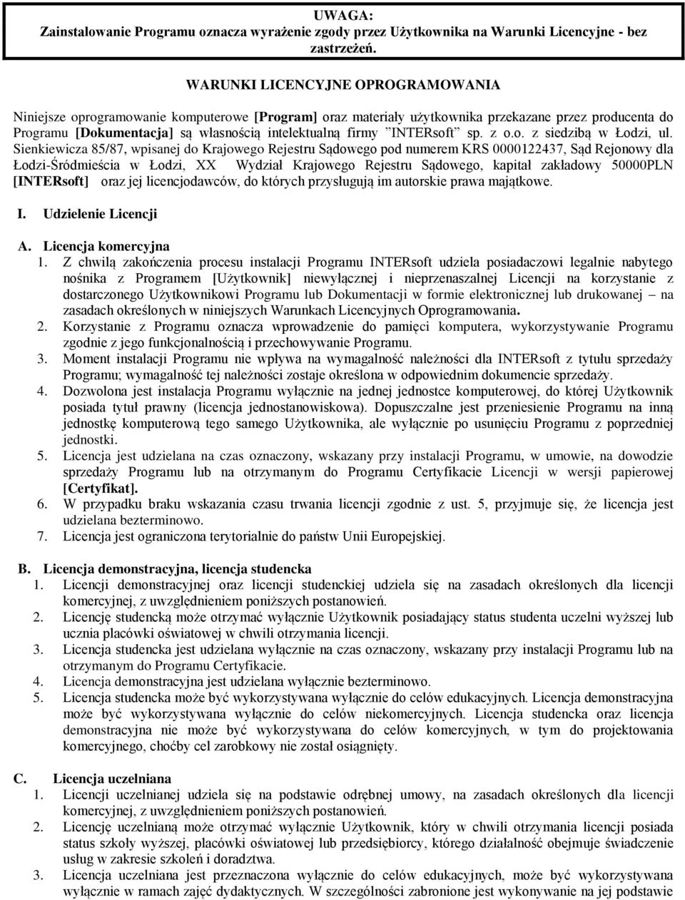 INTERsoft sp. z o.o. z siedzibą w Łodzi, ul.