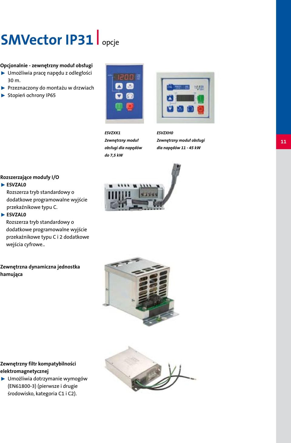 Rozszerzające moduły I/O ESVZAL0 Rozszerza tryb standardowy o dodatkowe programowalne wyjście przekaźnikowe typu C.