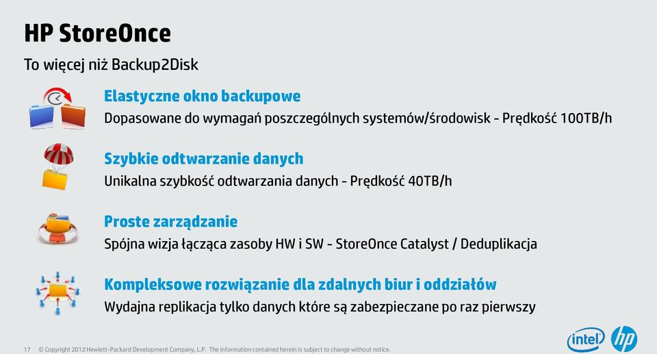 Prędkość 40TB/h Proste zarządzanie Spójna wizja łącząca zasoby HW i SW - StoreOnce Catalyst / Deduplikacja