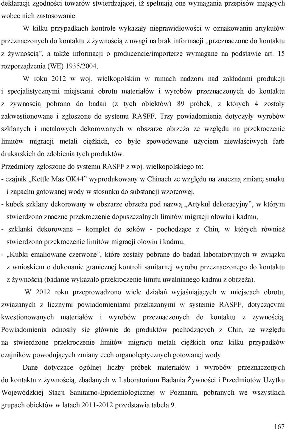 producencie/importerze wymagane na podstawie art. 15 rozporz dzenia (WE) 1935/2004. W roku 2012 w woj.