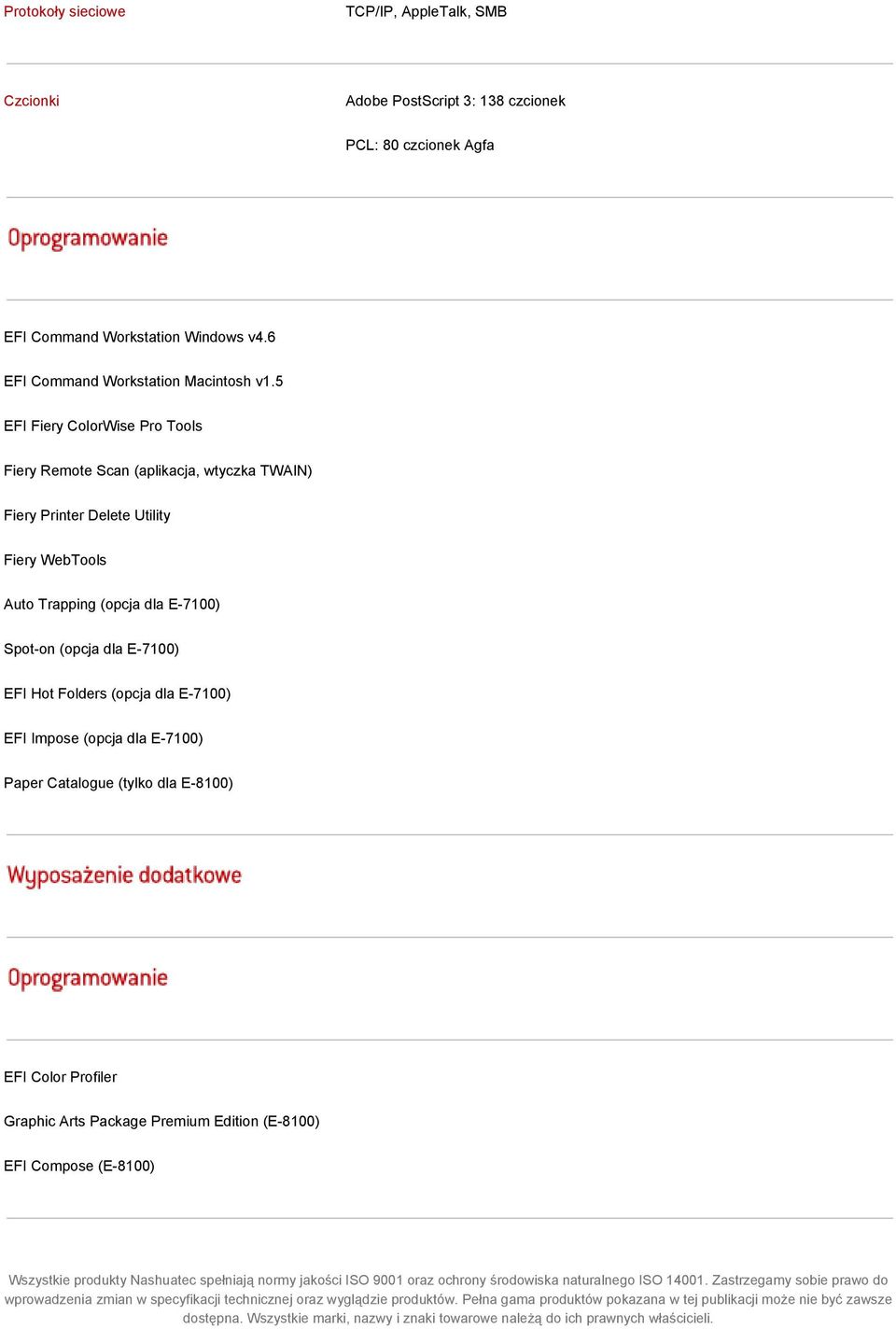 (opcja dla E-7100) EFI Impose (opcja dla E-7100) Paper Catalogue (tylko dla E-8100) EFI Color Profiler Graphic Arts Package Premium Edition (E-8100) EFI Compose (E-8100) Wszystkie produkty Nashuatec
