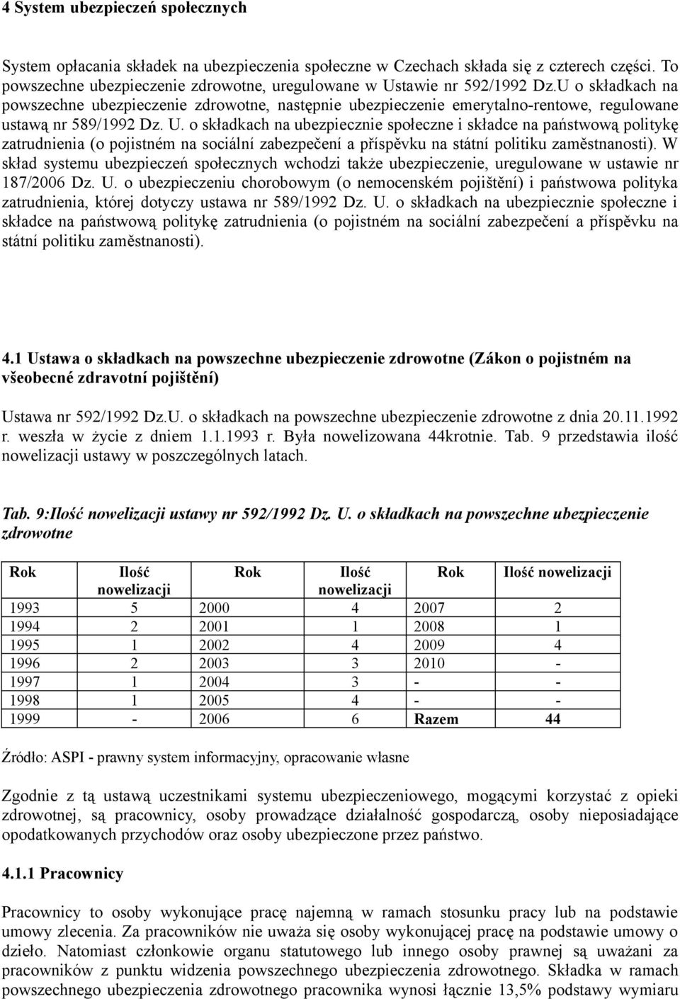 U o składkach na powszechne ubezpieczenie zdrowotne, następnie ubezpieczenie emerytalno-rentowe, regulowane ustawą nr 589/1992 Dz. U.