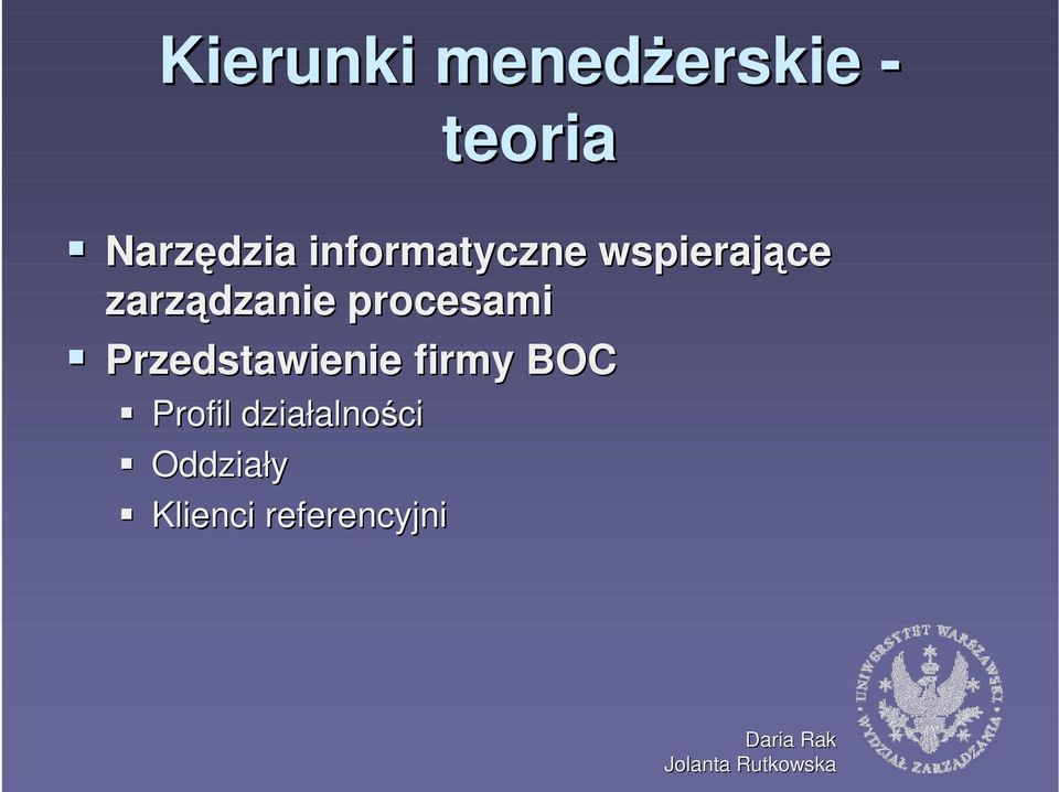 procesami Przedstawienie firmy BOC