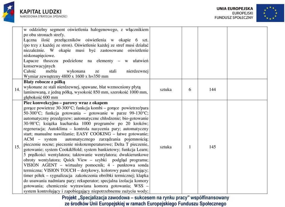 Łapacze tłuszczu podzielone na elementy w ułatwień konserwacyjnych Wymiar zewnętrzny 4800 x 1600 x h=350 mm Blaty robocze z półką wykonane ze stali nierdzewnej, spawane, blat wzmocniony płytą