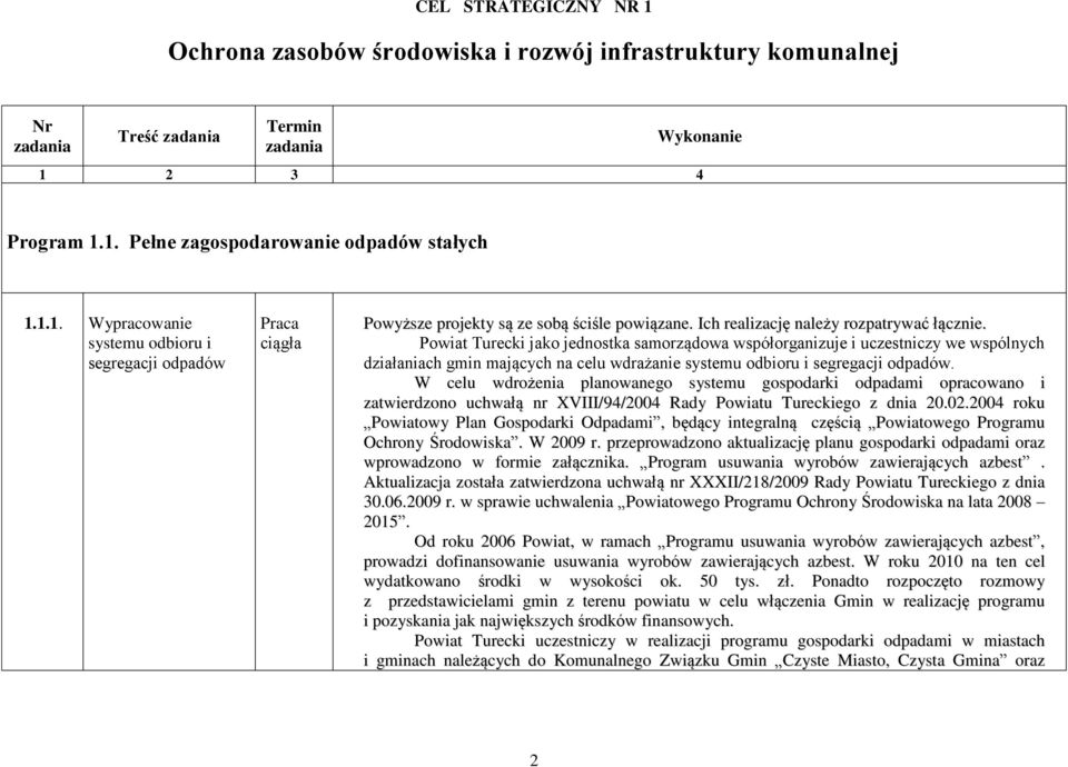 Powiat Turecki jako jednostka samorządowa współorganizuje i uczestniczy we wspólnych działaniach gmin mających na celu wdrażanie systemu odbioru i segregacji odpadów.