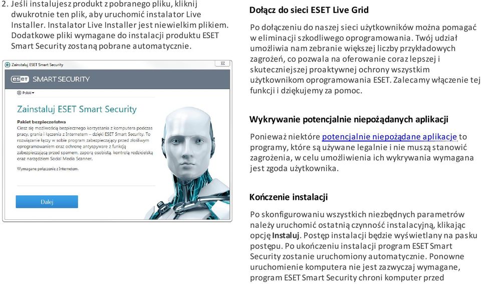 Dołącz do sieci ESET Live Grid Po dołączeniu do naszej sieci użytkowników można pomagać w eliminacji szkodliwego oprogramowania.