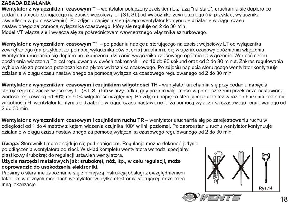 Model VT wùcz siæ i wyùcz siæ z poúrednictwem wewnætrznego wùcznik sznurkowego.