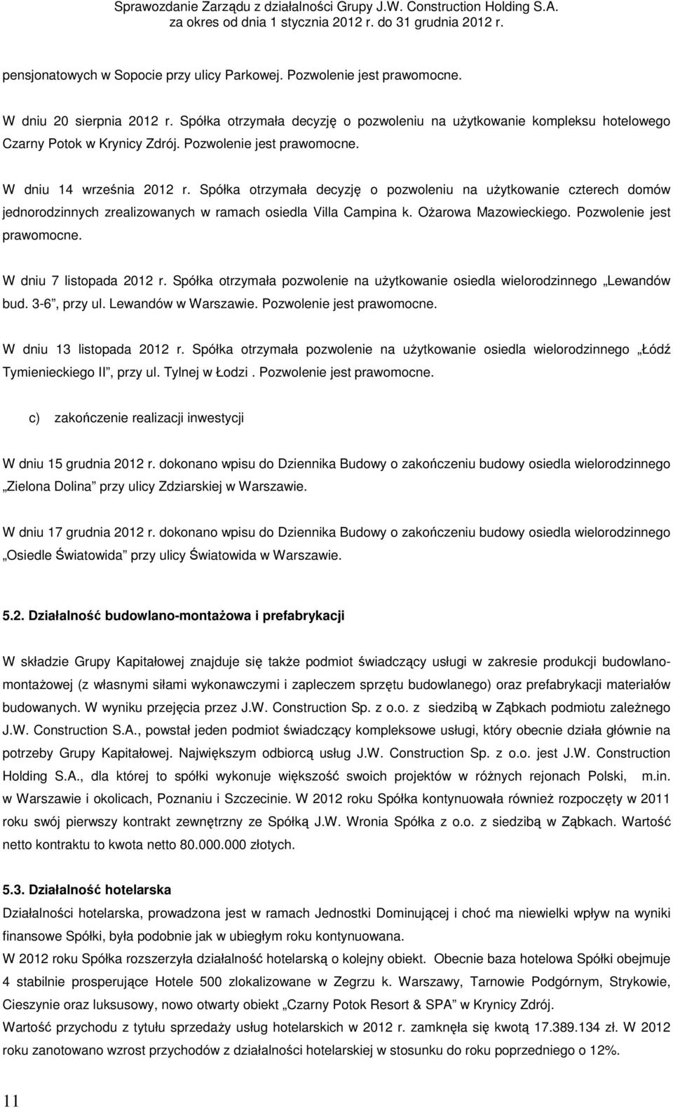Spółka otrzymała decyzję o pozwoleniu na użytkowanie czterech domów jednorodzinnych zrealizowanych w ramach osiedla Villa Campina k. Ożarowa Mazowieckiego. Pozwolenie jest prawomocne.