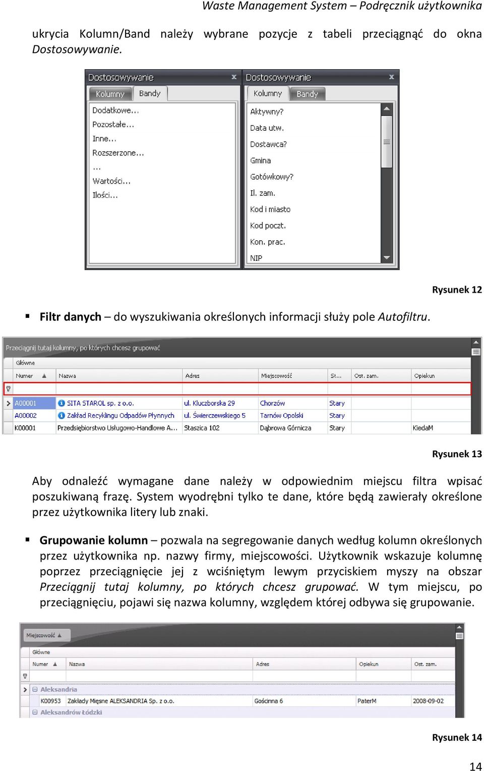 System wyodrębni tylko te dane, które będą zawierały określone przez użytkownika litery lub znaki.