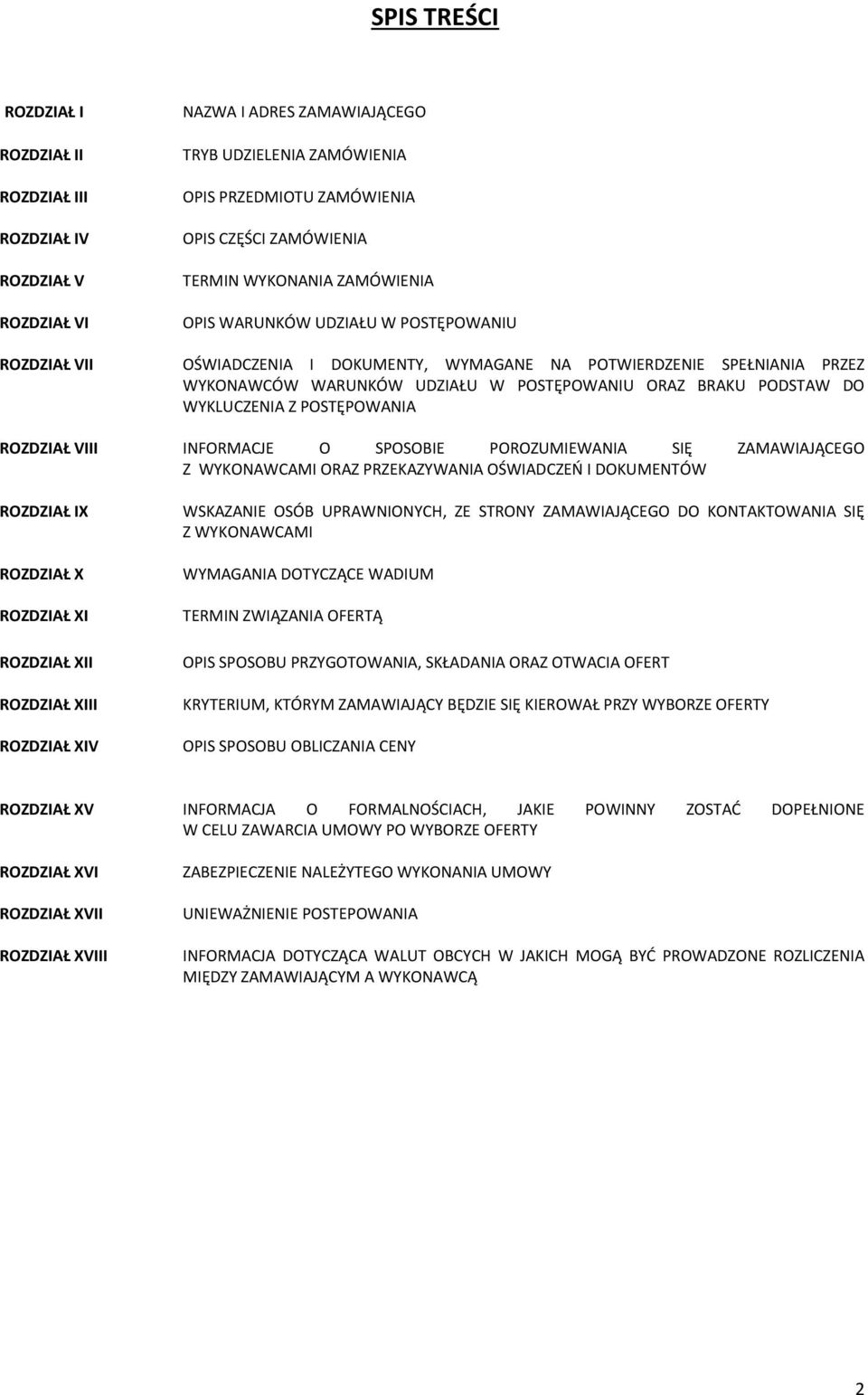 PODSTAW DO WYKLUCZENIA Z POSTĘPOWANIA ROZDZIAŁ VIII INFORMACJE O SPOSOBIE POROZUMIEWANIA SIĘ ZAMAWIAJĄCEGO Z WYKONAWCAMI ORAZ PRZEKAZYWANIA OŚWIADCZEŃ I DOKUMENTÓW ROZDZIAŁ IX ROZDZIAŁ X ROZDZIAŁ XI