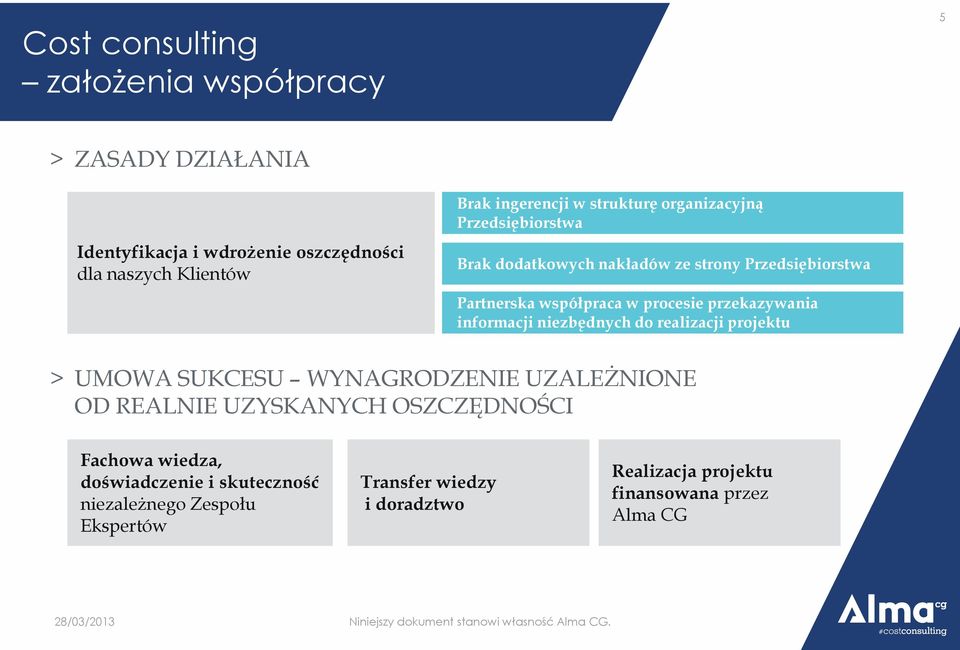 niezbędnych do realizacji projektu > UMOWA SUKCESU WYNAGRODZENIE UZALEŻNIONE OD REALNIE UZYSKANYCH OSZCZĘDNOŚCI Fachowa wiedza, doświadczenie i