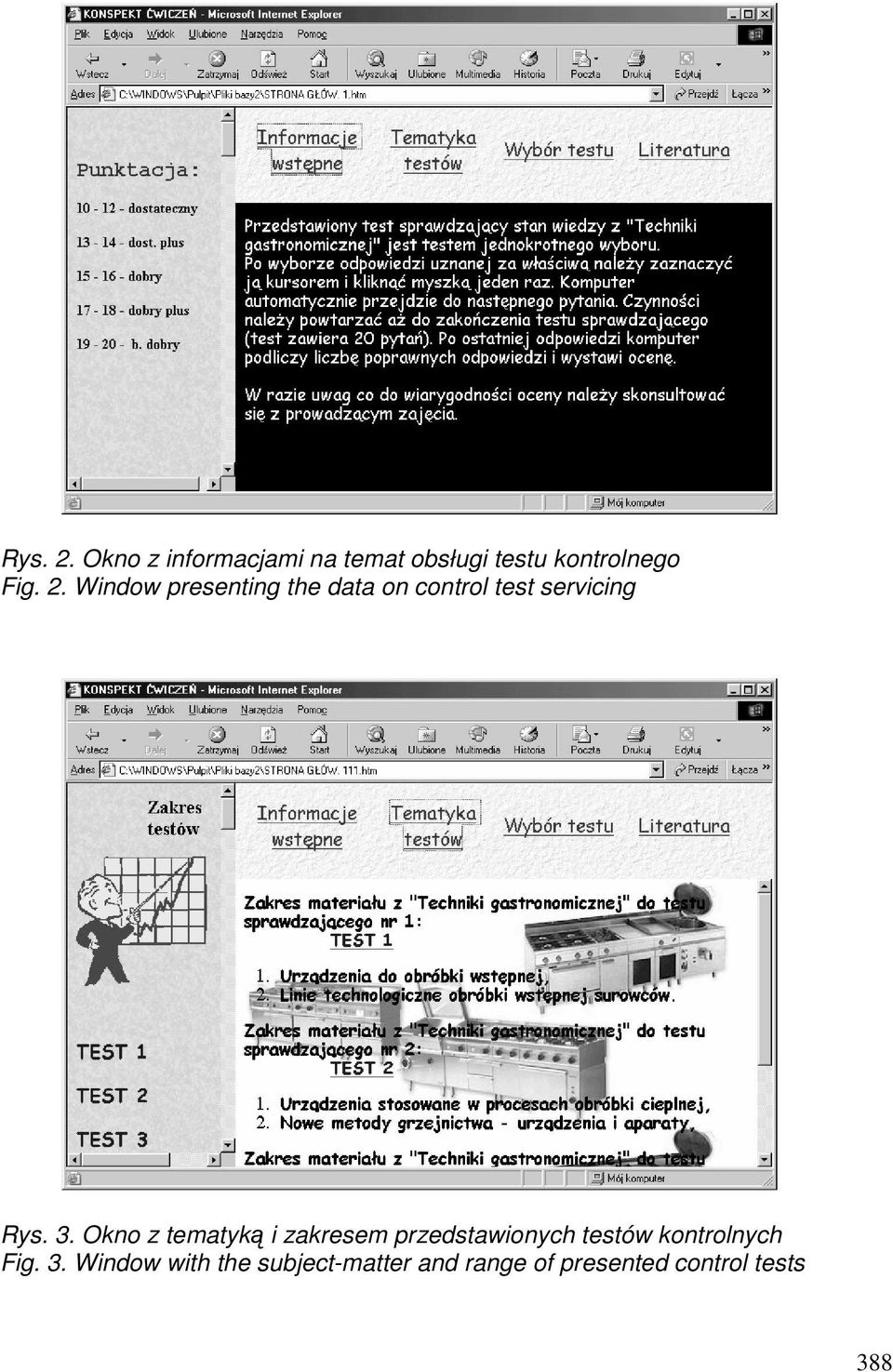 Okno z tematyką i zakresem przedstawionych testów kontrolnych Fig. 3.