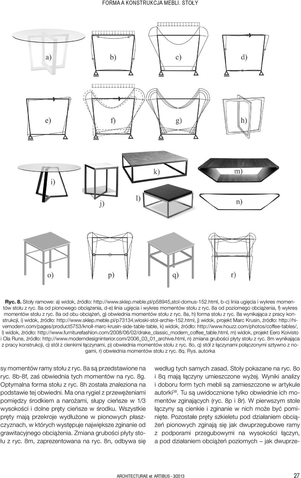8a, h) forma stołu z ryc. 8a wynikająca z pracy konstrukcji, i) widok, źródło: http://www.sklep.meble.pl/p73134,wloski-stol-archie-152.html, j) widok, projekt Marc Krusin, źródło: http://hivemodern.