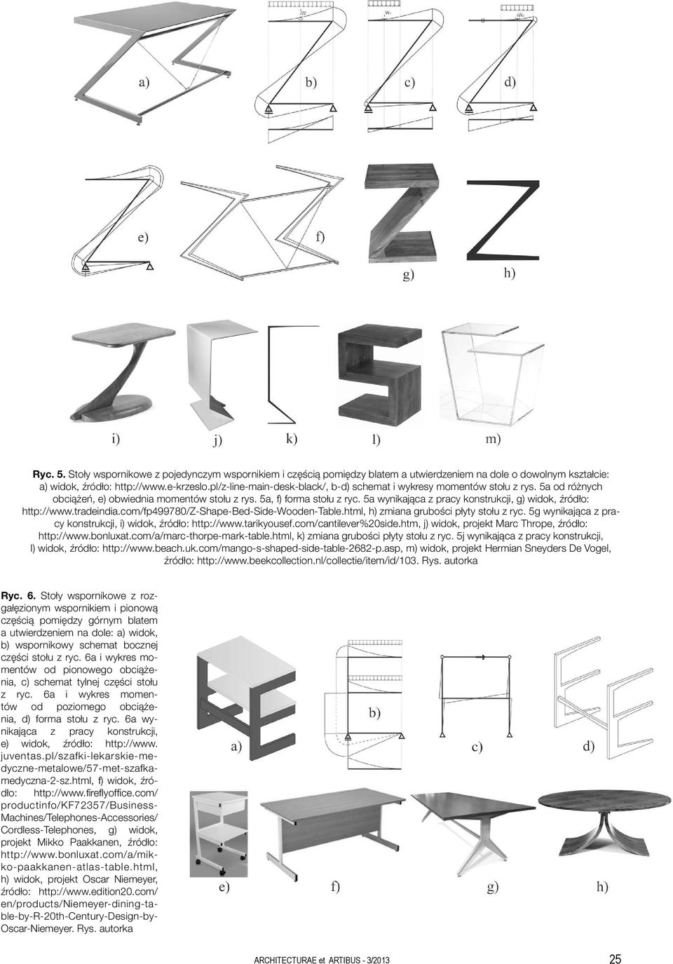 5a wynikająca z pracy konstrukcji, g) widok, źródło: http://www.tradeindia.com/fp499780/z-shape-bed-side-wooden-table.html, h) zmiana grubości płyty stołu z ryc.