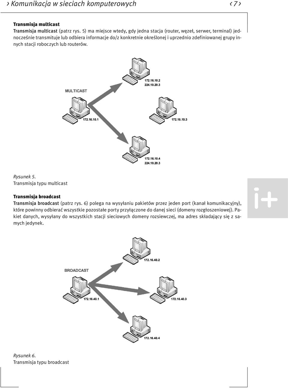innych stacji roboczych lub routerów. Rysunek 5. Transmisja typu multicast Transmisja broadcast Transmisja broadcast (patrz rys.