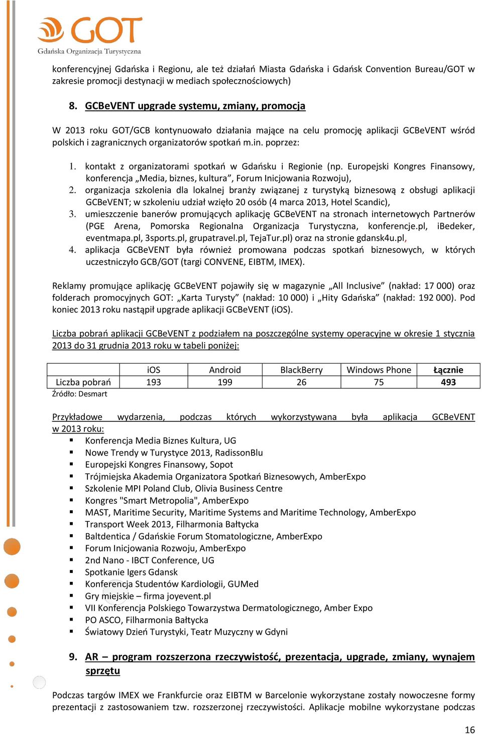 kontakt z organizatorami spotkań w Gdańsku i Regionie (np. Europejski Kongres Finansowy, konferencja Media, biznes, kultura, Forum Inicjowania Rozwoju), 2.