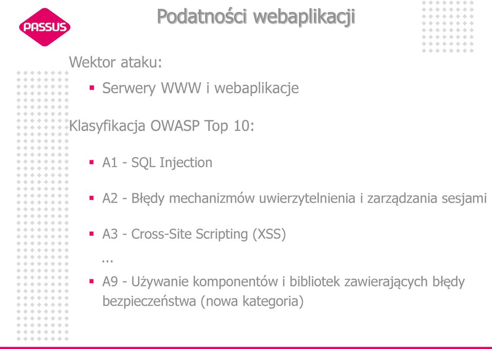 uwierzytelnienia i zarządzania sesjami A3 - Cross-Site Scripting (XSS).