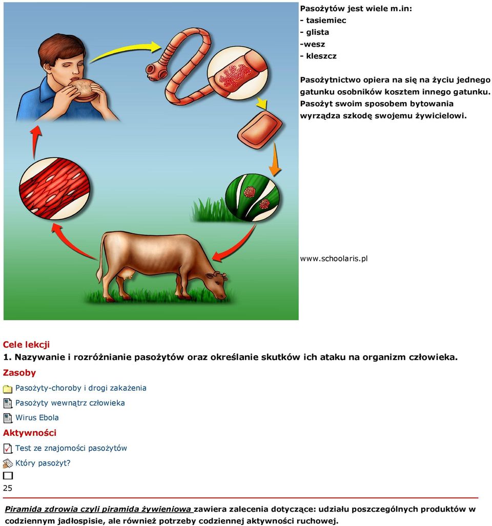 Nazywanie i rozróżnianie pasożytów oraz określanie skutków ich ataku na organizm człowieka.