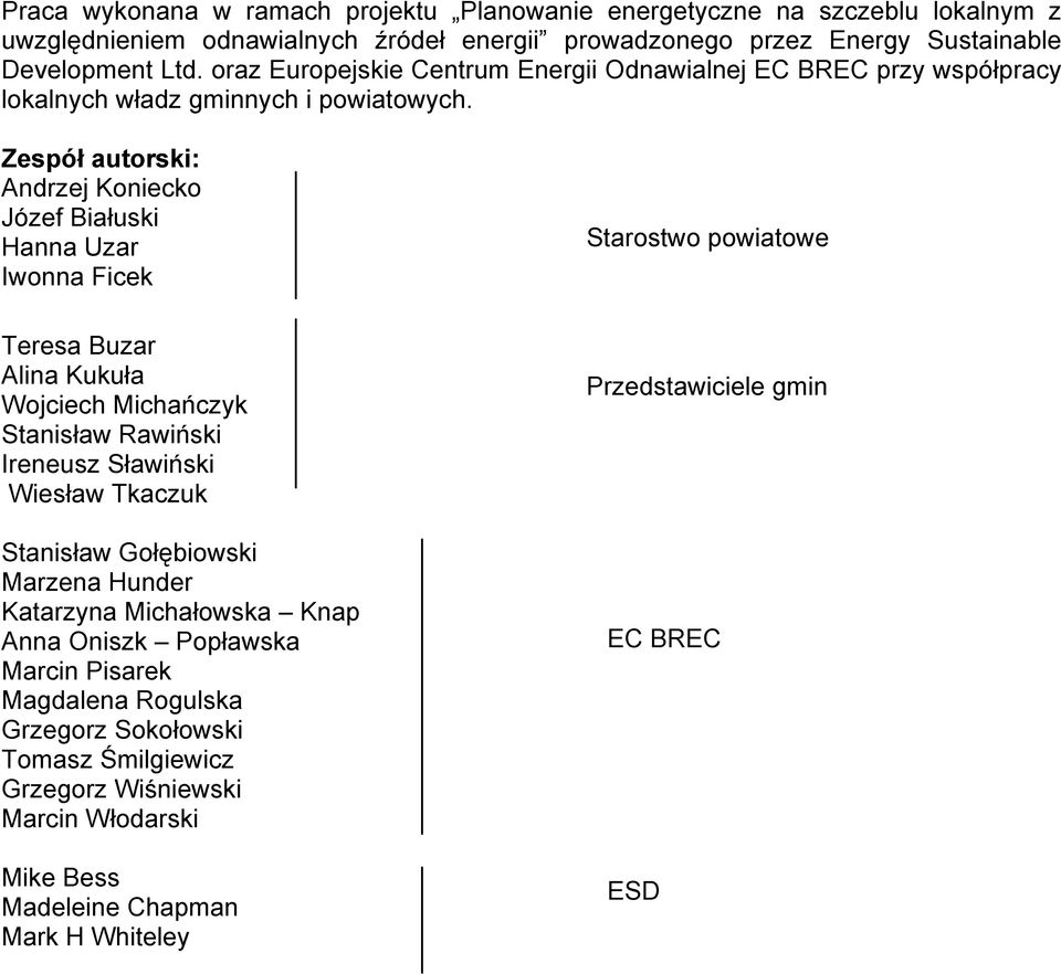 Zespół autorski: Andrzej Koniecko Józef Białuski Hanna Uzar Iwonna Ficek Teresa Buzar Alina Kukuła Wojciech Michańczyk Stanisław Rawiński Ireneusz Sławiński Wiesław Tkaczuk Stanisław