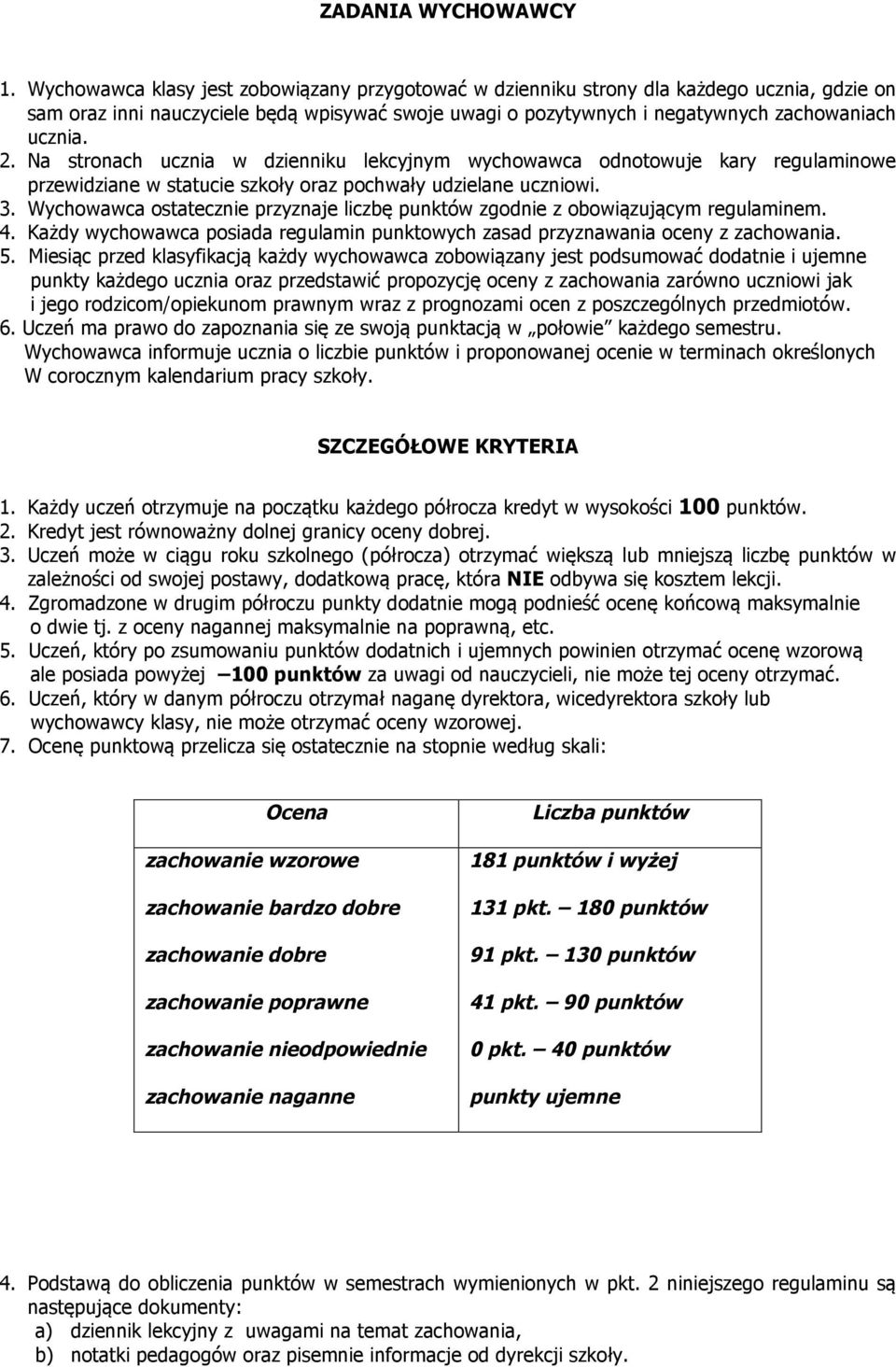Na stronach ucznia w dzienniku lekcyjnym wychowawca odnotowuje kary regulaminowe przewidziane w statucie szkoły oraz pochwały udzielane uczniowi. 3.